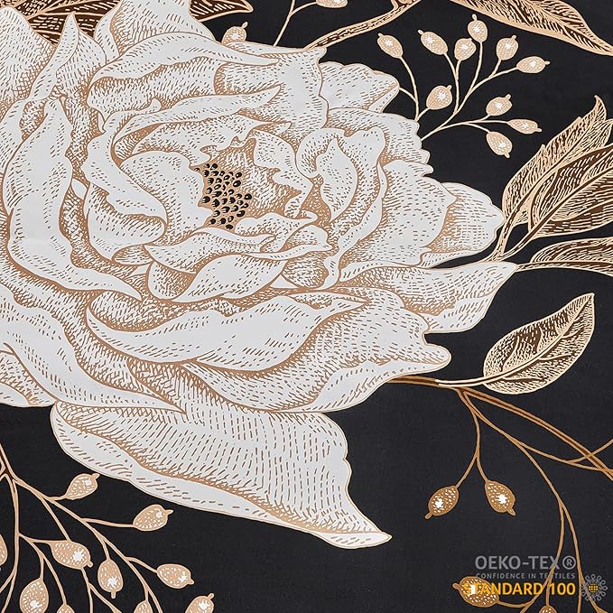 mixinni Black Floral Duvet Cover Twin XL Size, 3 Pieces Garden Style Botanical Flowers Leaves Bedding Set, Soft Cotton Reversible Farmhouse Boho Duvet Cover and 2 Pillowcases for All Season