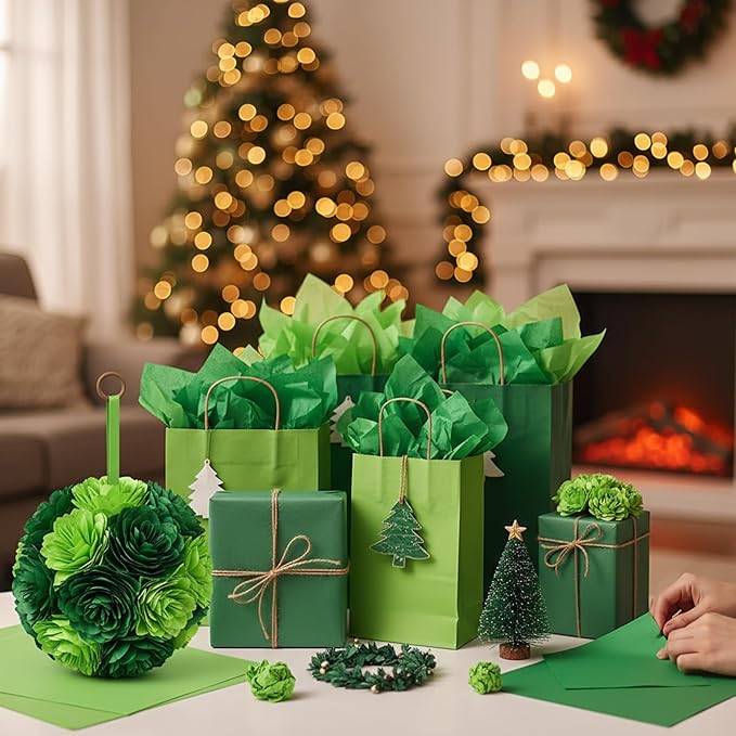 Qilery 500 Sheets Christmas Green Tissue Paper Bulk for Gift Bags 15 x 20 Inch Acid Free Decoupage Packaging Wrapping Paper Sheets for Christmas Decoration DIY Crafts, Bouquet, Wedding, Shipping