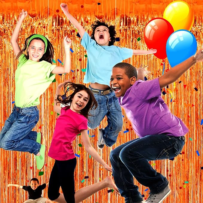 4 Pack Orange Foil Fringe Curtain Backdrop, 3.28Ft x 8.2Ft Metallic Tinsel Foil Fringe Streamers Curtains Party, Photo Booth Props, Birthday, 2022 Mother's Day Decoration Supplies