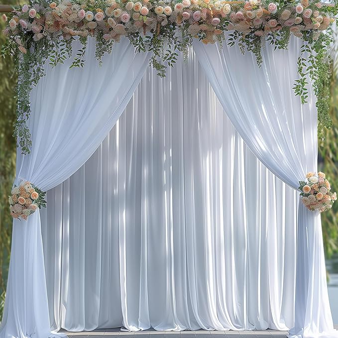 Wrinkle Free White Backdrop Curtain for Parties 20x7ft Soft Fabric Drapes Wedding White Curtain Backdrop for Birthday Party Decorations Background for Photography 5x7ft, 4 Panels