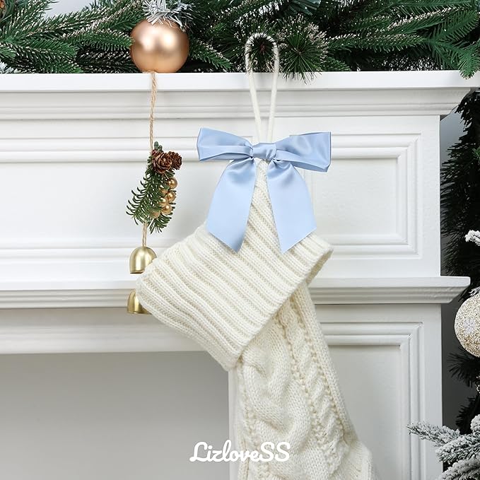 Dusty Blue Satin Ribbon Twist Tie Bows 5 Inch Pre-Tied Blue Gift Bows for Crafts, Treat Bags, Party Favors, Wedding, Baby Shower, Candy Apple, Christmas Tree (36 Pack)