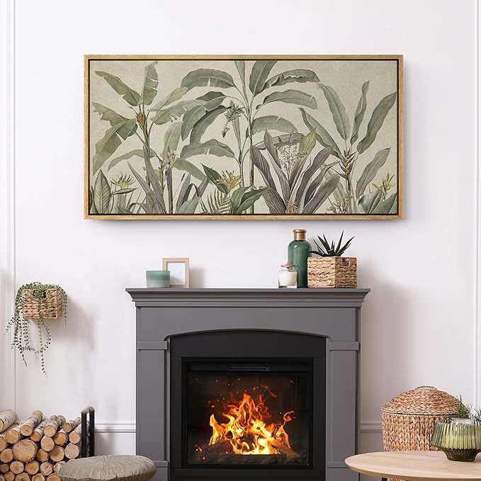SIGNFORD Extra Large Framed Canvas Print Wall Art Tropical Corn Plant Botanical Illustrations Modern Art Calm Warm for Living Room, Bedroom, Office - 60"x30"