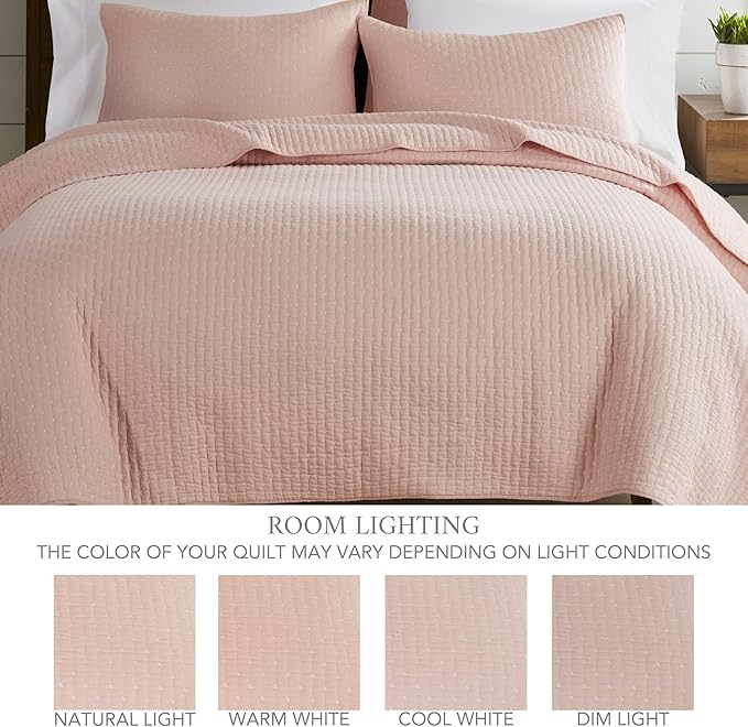 Levtex Home Cross Stitch Reversible King/Cal King Quilt Set (106x92in) and 2 Pillow Shams (36x20in) - Stitch Texture - Blush - Cotton King Size Quilt Bedding Set - Lightweight Soft Pre-Washed