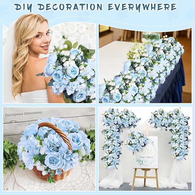 MARTINE MALL 4 Packs Peonies Artificial Flowers, Blue Artificial Peonies, Silk Peonies Flowers Fake Peonies Artificial Flowers Peonies Bouquet for Centerpiece Table Wedding Party Home Decor