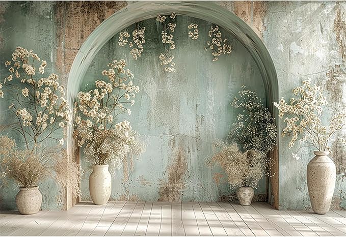 Baocicco 10x8ft Vintage Flower Wall Backdrops for Photography Mint Green Ancient Background Cloth Victoria Floral Bridal Shower Honeymoon Travel Vocation Props Wedding Engagement Party Banner Props