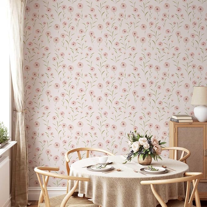 393.7"x17.3" Floral Peel and Stick Wallpaper Pink Wallpaper Stick and Peel for Bedroom Decorative Wall Paper