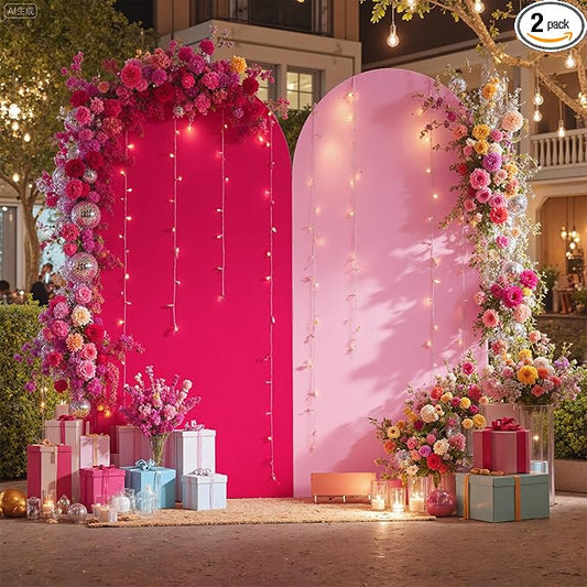 Pink/Hot Pink Arch Backdrop Cover Set of 2-7.2ft 6ft Dual Color Wedding Arch Cover-Wrinkle Free Stretchy Spandex Fitted Chiara Arch Stand Cover for Girl Party Birthday Baby Shower Photo Photography