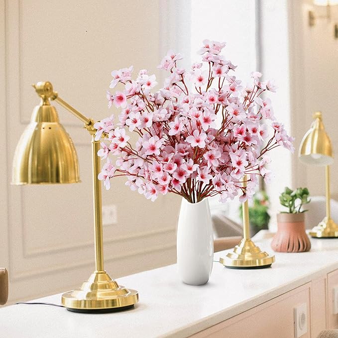 Sggvecsy Artificial Cherry Blossom Flowers 6 Pcs Faux Cherry Blossom Stems Faux Silk Cherry Blossom Branches 15.7’’ Fake Peach Flowers for Vase Arrangements Home Wedding Table Decor (Pink)