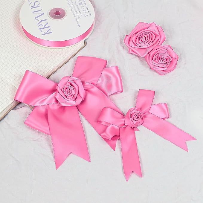 Hot Pink Satin Ribbon, Double Faced 2 Inch X 50 Yards Hot Pink Ribbon, Premium Satin Ribbon for Gift Wrapping, Crafts, Hair Bow Making, Sewing, Flower Bouquet, Wedding Party Decor