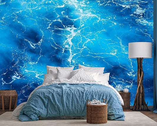 Ocean Wallpaper Nature Seascape with Blue SeaWater Wall Mural for Bedroom Living Room(Not Self-Adhesive)