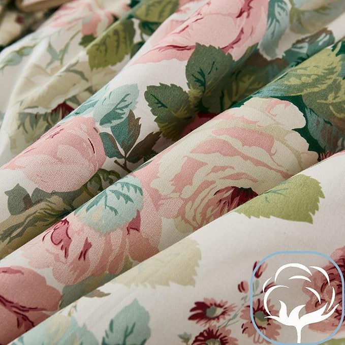 Rose Red Floral Queen Bedding Romantic Girls Comforter Set Soft Botanical Vintage & Country Home Decor for All Season