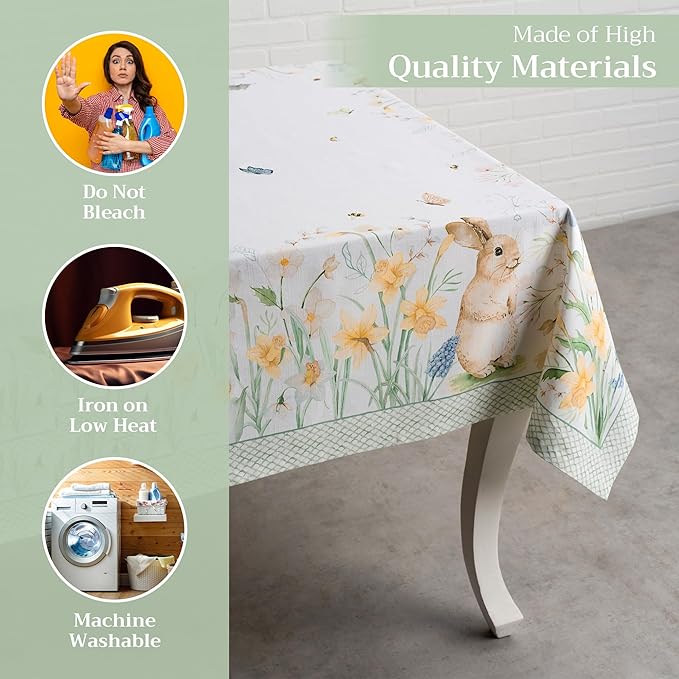 Maison d' Hermine Table Cloth Rectangle Table 100% Cotton 60 x 90 Inches Tablecloth Reusable Decorative for Dining Room, Farmhouse, Home, Party, Festive & Wedding Spring Summer - Easter Dew