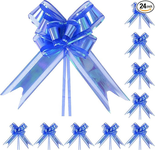 24PCS Navy Blue Pull Bows for Gift Wrapping, 6" Large Pre-Tied Decorative Bows for Christmas, Wedding, Birthday, Party Decorations, Reusable Instant Floral Decors for Gifts, Bouquets,Baskets