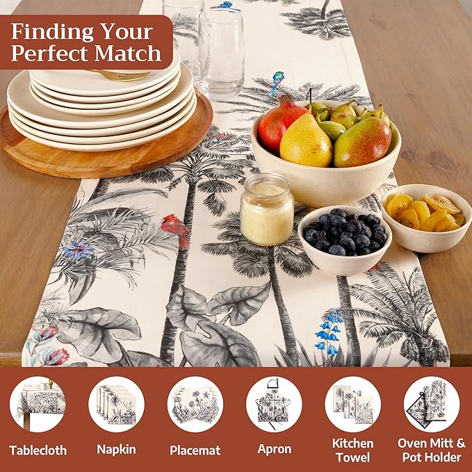 Maison d' Hermine Table Runner 100% Cotton Single Layer Table Runners 72 inches Long for Thanksgiving Christmas Decorations Home Kitchen Dining Party Wedding (Amazonia, 14.5" x 72")