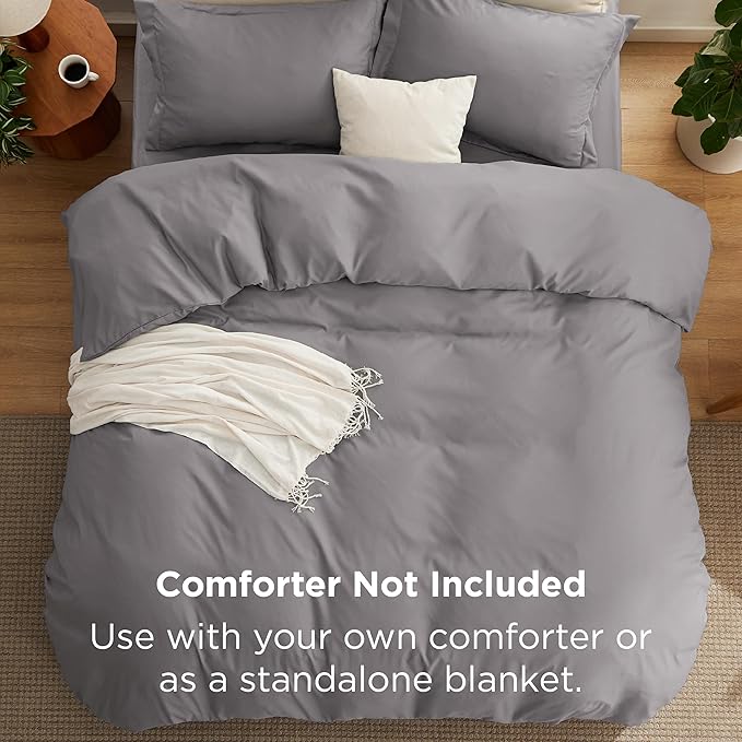 Bedsure Duvet Cover with Fitted Sheet Queen - Warm Deep Pocket, Hotel Luxury Soft Double Brushed Bedding Set with Zipper Closure, 1 Duvet Cover, 1 Fitted Sheet, 2 Pillow Shams, NO Comforter, Grey