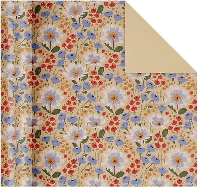 Aimyoo Watercolor Floral Kraft Wrapping Paper Roll, 17 inch x 32.8 ft All Occasion Vintage Flower Gift Wrap for Wedding Birthday Bridal Shower