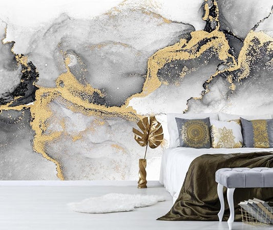 Black Gold Marble Wallpaper Peel and Stick for Living Room Office 137"x100"
