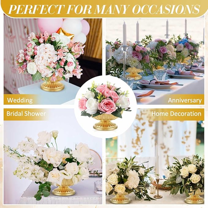 10 Pcs Metal Compote Bowl for Centerpiece Flower Holder Small Compote Vase Indoor Outdoor Flowers Fruits Plant for Christmas Wedding Home Party Decoration (Medium,Bright Gold)