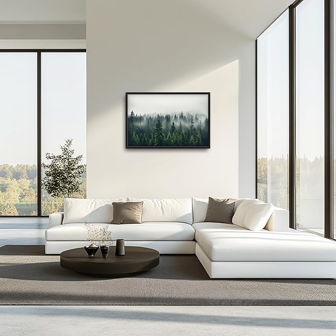 Framed Large Pictures Wall Art for Living Room, Foggy Forests Oversized Wall Decor Nature Landscape Forest Scenery Canvas Print Painting Extra Large Framed Artwork for Bedroom Office 36"x24"