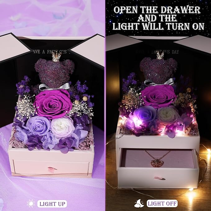 Gifts for Mom Grandma Christmas Birthday Preserved Flowers Roses with Heart Necklace Fresh Flowers for delivery Prime Eternal Forever Flower Box Xmas Gifts for Women Mother Her Wife from Daughter