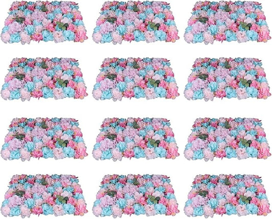 12pcs Simulated Flower Wall Decoration, 23.6x15.74in F-Lower W-All Panel for F-Lower W-All Backdrop, Flower Wall Decorative Background, Fine Grid, Multi-Tiered Petals, Photography Props