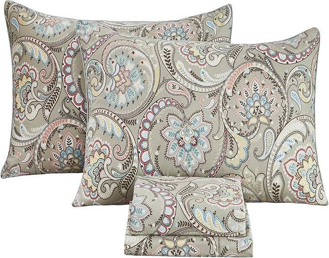 FADFAY Paisley Sheets Set Twin Vintage Floral Bedding Set 100% Egyptian Cotton Soft Breathable Bed Sheets Luxury 17.7“ Deep Pocket Fitted Sheet Shabby Beige Boho Style for All Season, Twin Size