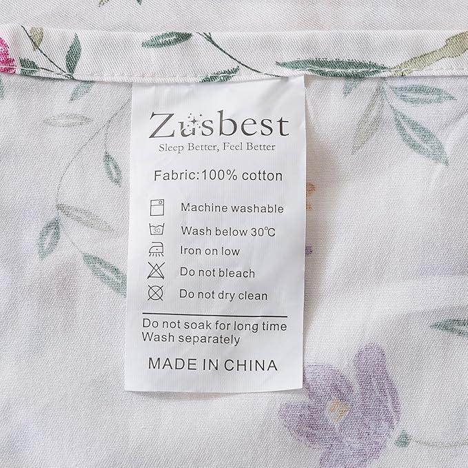 Zusbest King Sheets, Soft 100% Cotton Pink & Off White Floral Bed Sheets,Shabby Vintage Chic Purple Flower Printed Sheets,Breathable Home Decor, Garden Style 4 Piece Deep Pocket 17.5‘’（Rosy）