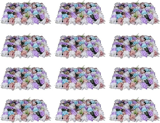 12Pcs 15.75" x 23.62x 0.79 Artificial Flower Wall Panels,Flower Wall Mat Silk Flower Panels for Outdoor Garden Backyard Fence Fence Privacy Screen and Indoor Wall Decor