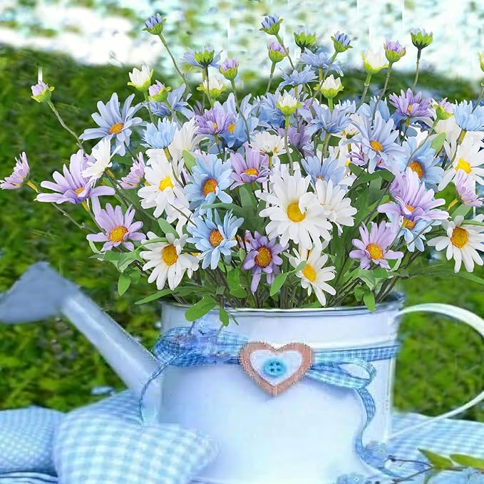 6 Pcs Artificial Daisy Flowers Outdoor Silk Flower Artificial Wildflowers for Decoration Bulk UV Resistant Faux Flowers for Vase Floral Arrangements Home Table Centerpieces Indoor Garden