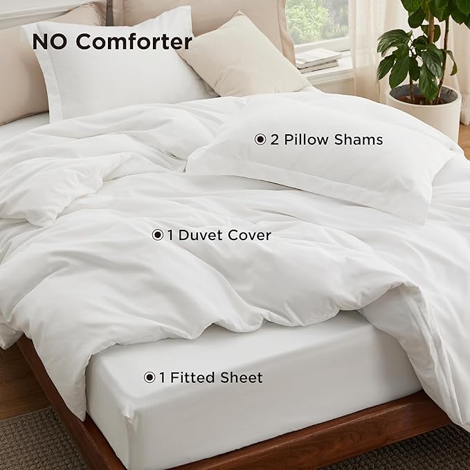 Bedsure Duvet Cover with Fitted Sheet Full - Deep Pocket, Hotel Luxury Soft Double Brushed Bedding Set with Zipper Closure, Includes 1 Duvet Cover, 1 Fitted Sheet, 2 Pillow Shams, NO Comforter, White