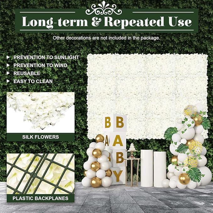 Flower Wall Panels, 20Pcs Artificial Flower Wall 3D Flower Wall Backdrop, 20-Piece Set of White Rose Floral Backdrop for Wedding Home Decoration (White, 23.6 * 15.7in)