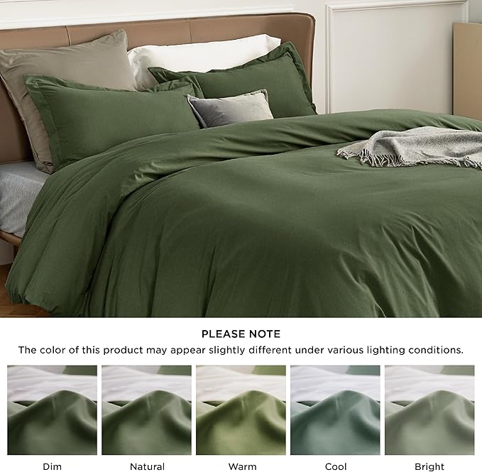 Bedsure Duvet Cover Full Size - Soft Double Brushed Bedding Set for Kids & Adults, Zipper Closure, 3 Pieces, Includes 1 Duvet Cover (80"x90") & 2 Pillow Shams, NO Comforter, Olive Green