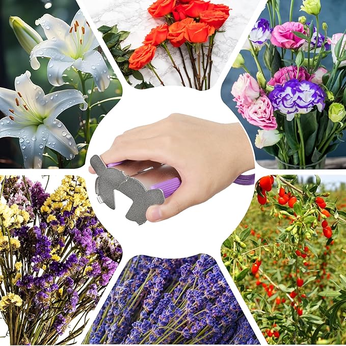Rose Thorn Stripper Tool - Handheld Thorn Remover & Stem Cleaner for Florists, Professional Floral Designers, Flower Enthusiasts | with Purple Non Slip Pads & Lanyard
