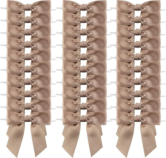 7Rainbows 30pcs Boutique 2.5" Vanilla Satin Ribbon Twist Tie Bows for Tying Up Packages Gift Wrapping