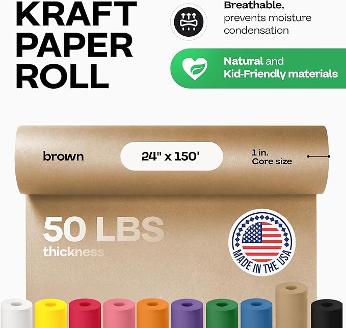 IDL Packaging Brown Paper Roll 24" x 1800" (150 feet) - USA-Made Thick Brown Wrapping Paper 50lb Thickness for Packing, Moving, Shipping & Crafts/Arts - 100% Recycled Natural Craft Wrap Material