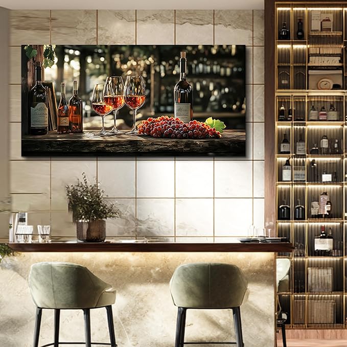 hyidecorart Dining Room Wall Art Wine Glass Canvas Wall Pictures Kitchen Art Wall Decor Still Life Goblet Prints Painting Landscape Poster Bar Living Room Office Artwork Modern Home Decoration 24x48