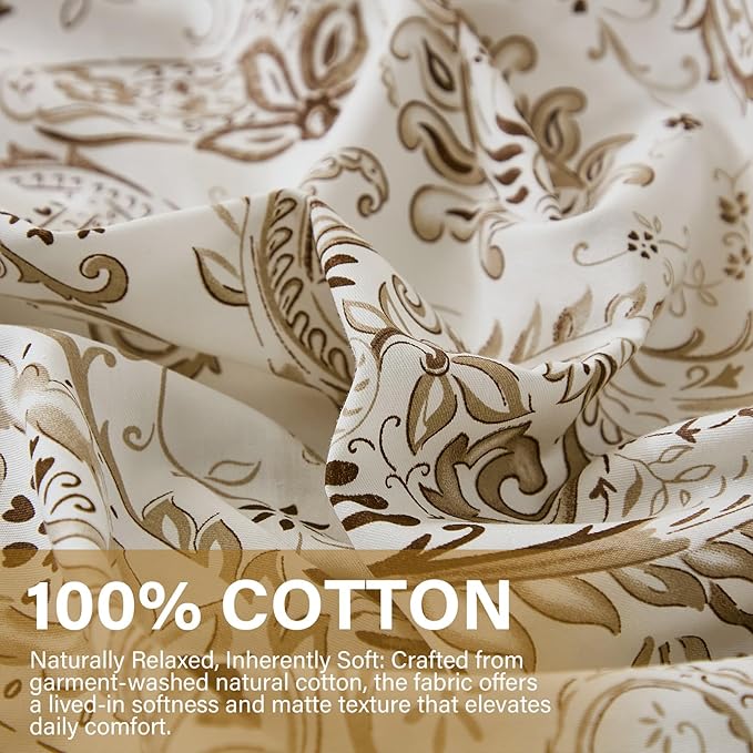 100% Cotton Duvet Cover King Size- 3 Pcs Grey Paisley Comforter Cover, Soft & Breathable Floral Bedding Duvet Cover Sets with Zipper Closure for All Season