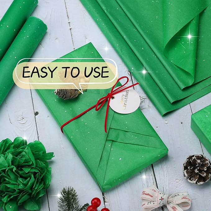 135 Sheets Green Tissue Paper for Gift Bags 20 x 14 Inch Glitter Tissue Paper Bulk for Art DIY Crafts Christmas Wedding Birthday Holiday Decor