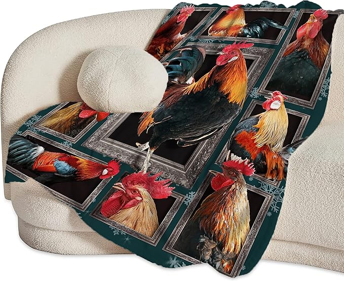 Rooster Throw Blanket - Chicken Farm Animal Decor for Girls Boys Women Men Kids Adults - Soft Warm Cozy Fleece for Couch Sofa Bed 50"x40"