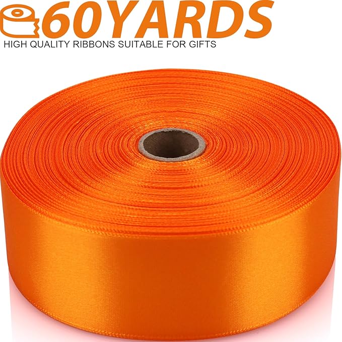 1-1/2 Inch 60 Yards Orange Solid Satin Ribbon for Gift Wrapping,Craft Floral Bouquets,Wedding Party,Timeless Flower,Decoration Floral Hair,Balloons