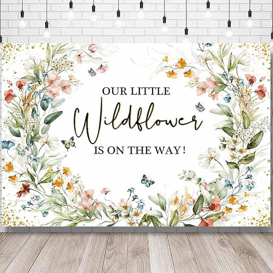 Sensfun Wildflower Baby Shower Backdrop Our Little Wildflower is On The Way Baby Shower Decorations Floral She is A Sweet Girl Party Banner Photography Background Photo Booth 5x3ft