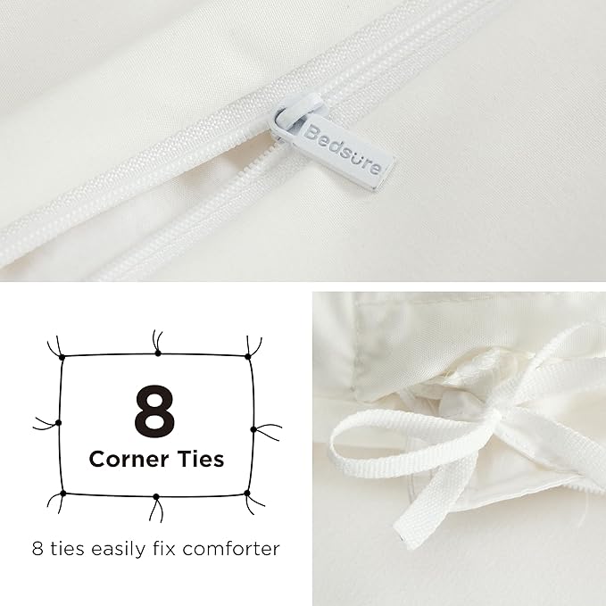 Bedsure Duvet Cover with Fitted Sheet Queen - Deep Pocket, Hotel Luxury Soft Double Brushed Bedding Set with Zipper Closure, 1 Duvet Cover, 1 Fitted Sheet, 2 Pillow Shams, NO Comforter, Ivory White
