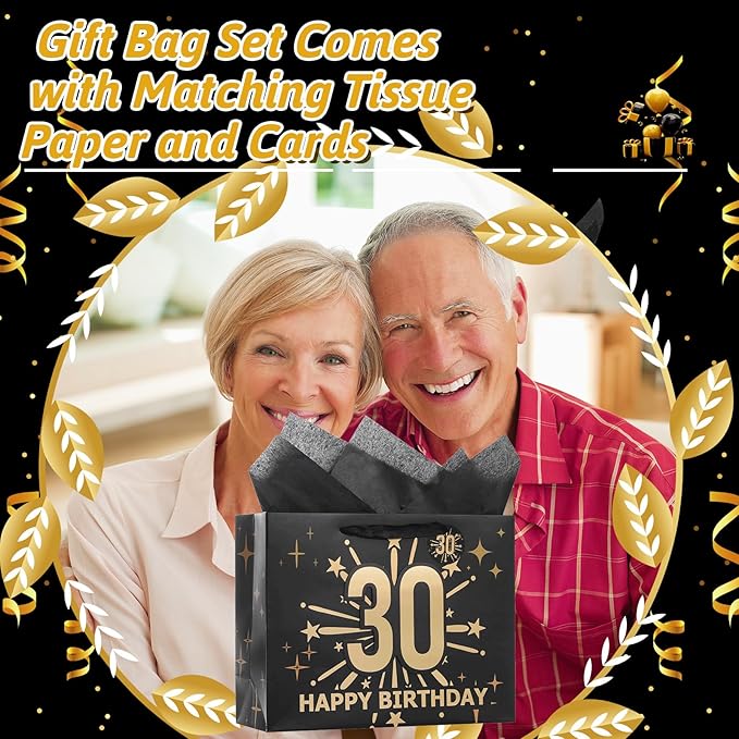 Bloomwords 80th Birthday Gift Bag Set with Card & Tissue – 13" Elegant Keepsake Party Bags for Unisex Anniversaries, Gift Wrapping & Celebrations