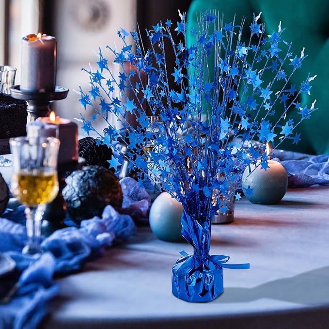 Crowye 3 Pieces Metallic Foil Spray Centerpiece Halloween Party Star Table Decoration Burst Centerpieces Fall Table Decor for Birthday New Year Party Holiday(Blue)