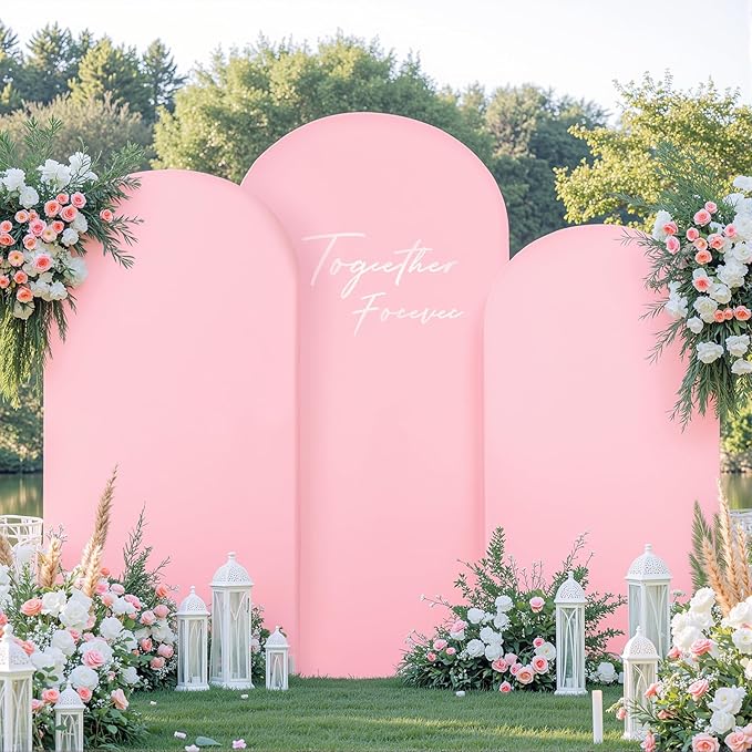 White and Pink Arch Backdrop Cover 6FT 5FT 4FT Arch Covers Stretchy Backdrop Set of 3, Wedding Arch Cover Spandex Fitted Double-Color Fabric Arch Covers for Party Baby Shower Birthday Decoration
