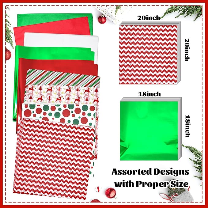 160 Sheets Christmas Tissue Paper for Gift Wrapping, Art & Craft - Assortment Holiday Tissue Paper, 20 x 20 inches