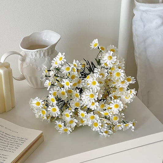 Artificial Daisies Flowers, 2 Bouquets (12 Stems) Small Faux Daisy Décor, Plastic Flowers for Garden, Porch, Window Box, Home, Wedding Decorations (Vase Not Inclouded)