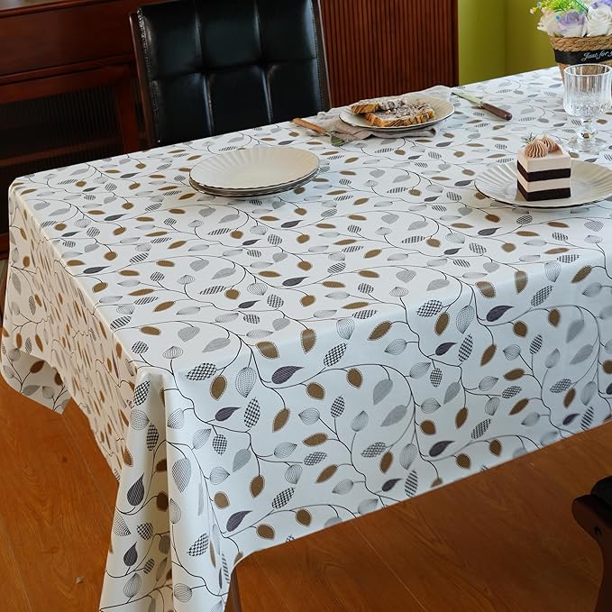 Rectangle Table Cloth,100% Waterproof Tablecloth Oil Proof Spill Proof Vinyl Table Cloth, Wipe Clean Plastic Table Cover for Dining, Camping, Indoor and Outdoor 54" x 120",Leaf