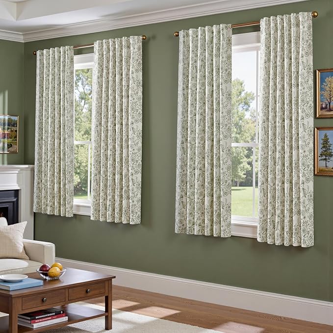 jinchan Floral Blackout Curtains for Bedroom Living Room 63 Inch Length Farmhouse Curtains Room Darkening Vintage Short Drapes Traditional Rod Pocket Window Treatment 2 Panels Set Sage Green on Beige