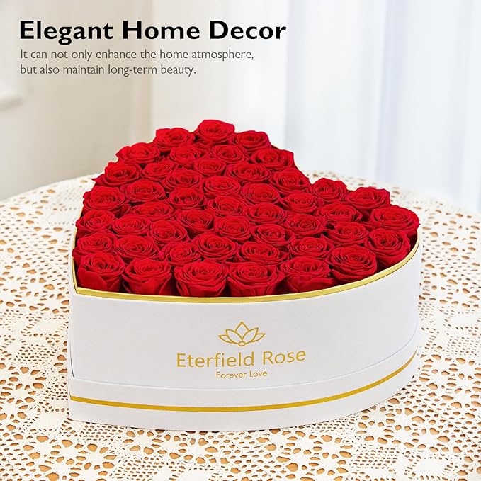 Eterfield 47 Forever Flowers in Heart Shape Box, Preserved Roses That Last a Year Preserved Flowers Birthday Gifts for Her Mom Women Wife Anniversary Valentines Day Mothers Day Christmas, Red